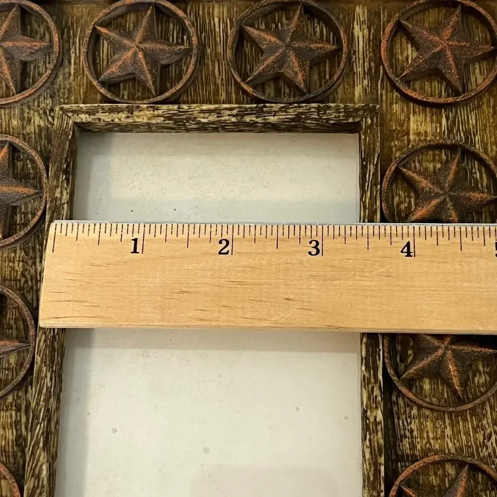 Western Rustic Star Photo Frame 4x6 Tabletop Brown Distressed Wood Look